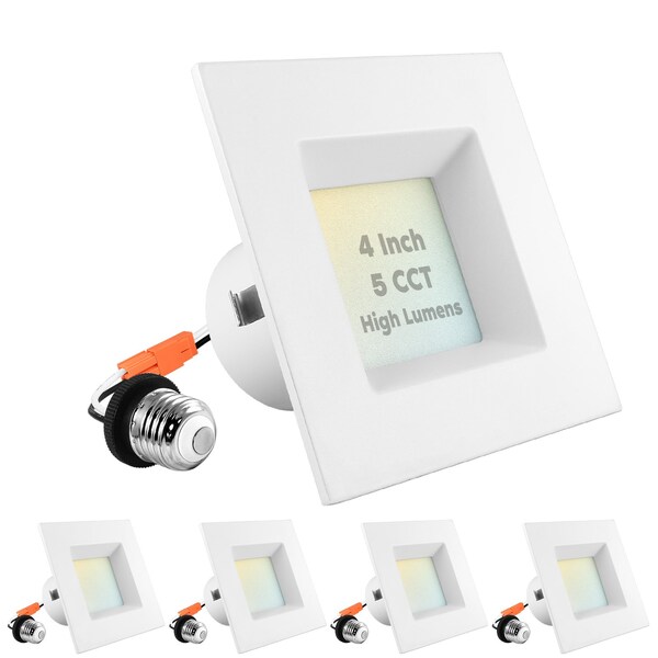 Luxrite 4 Inch Square LED Recessed Can Lights 5 CCT 2700K-5000K 14W (75W Equivalent) 950LM Dimmable 4-Pack LR23787-4PK - main